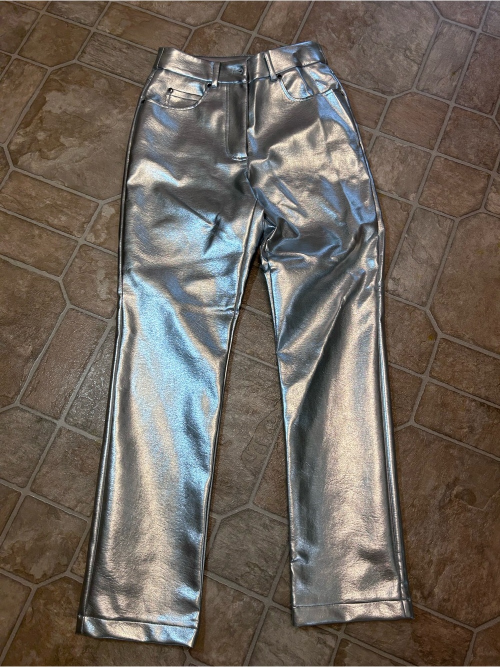 7 For All Mankind Metallic Silver Straight Leg Jeans